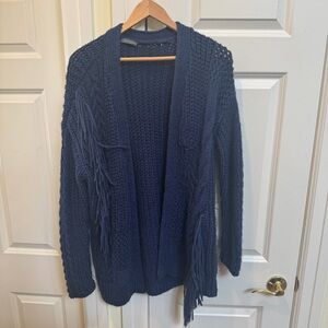 Vince Camuto Navy Cable Knit Fringe Cardigan